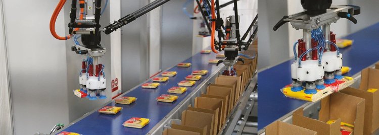 Manipulación automática a altas velocidades de distintos formatos de paquetes de queso en lonchas