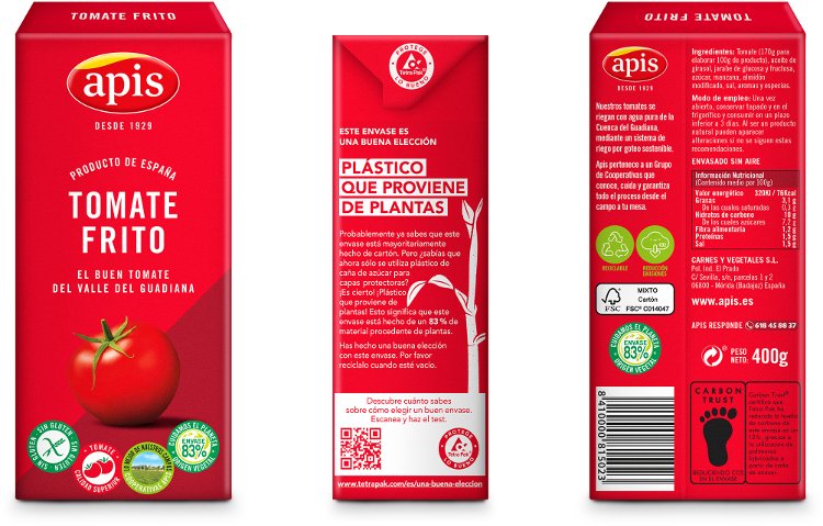 Apis lanza el envase de cartón más sostenible del mercado, en la categoría de Tomate Frito en España