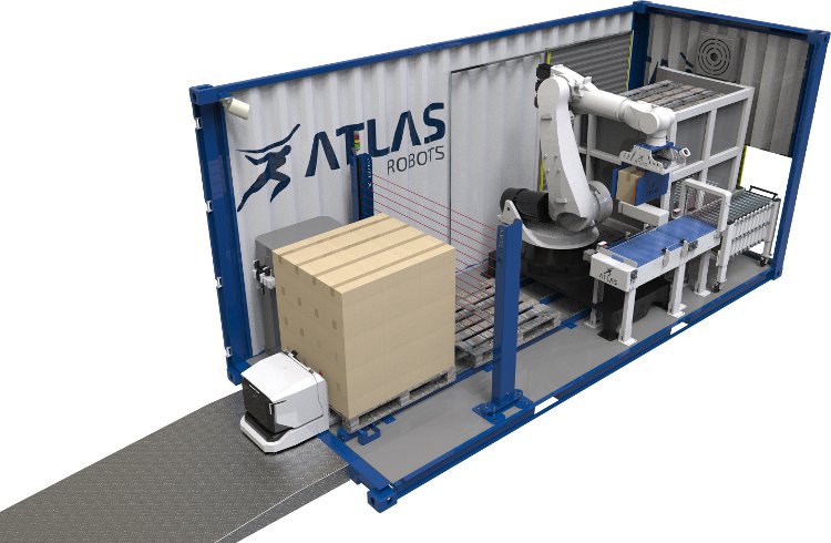 Atlas Robots presentará en Hispack un robot paletizador dentro de un contenedor que se puede alquilar por meses