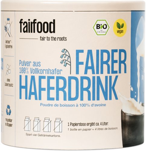 La empresa de alimentación vegana Fairfood envasa su bebida de avena en polvo con la solución reciclable GREENCAN®