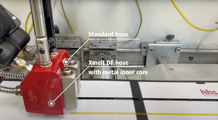 New DF hot melt hoses with metal core from Baumer hhs improve process reliability