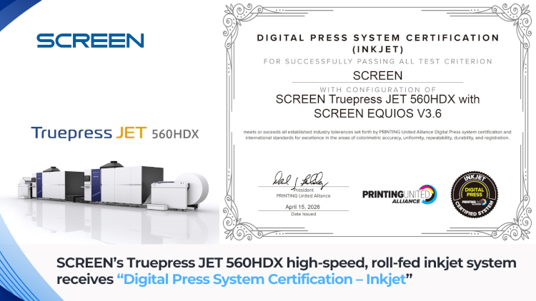 La Truepress JET 560HDX de SCREEN obtiene la certificación PrUA Digital Press System – Inkjet