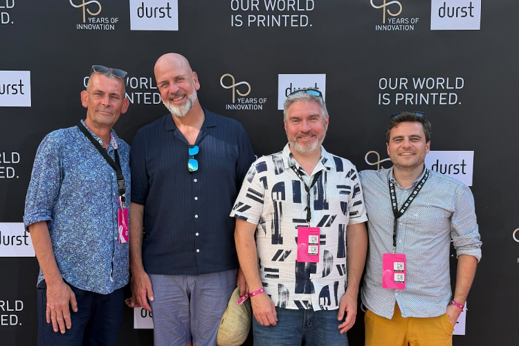 Los socios fundadores de CoCoCo Karl Ciz, Andreas Aplien, John Maxwell y Armin Rohrmoser en el Durst NEXT Technology Festival en Brixen, 26 de junio de 2026