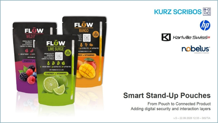 En el caso de las bolsas verticales inteligentes («Smart Stand-Up Pouches»), se implementa una autenticación de dos factores para la protección contra falsificaciones mediante la tecnología ValiGate® (Fuente: Kurz Scribos).